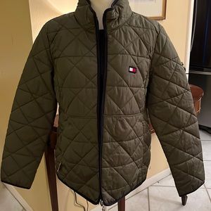 Tommy Hilfiger quilted jacket. Moss green with grey lining. Never worn. Size L